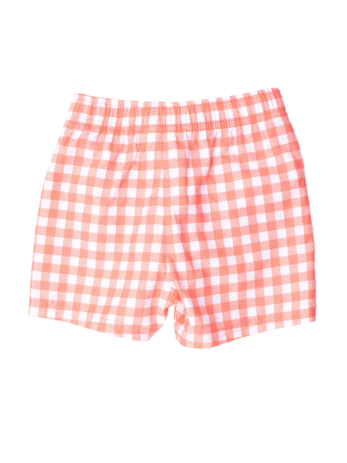 Coral Gingham Swim Trunks
