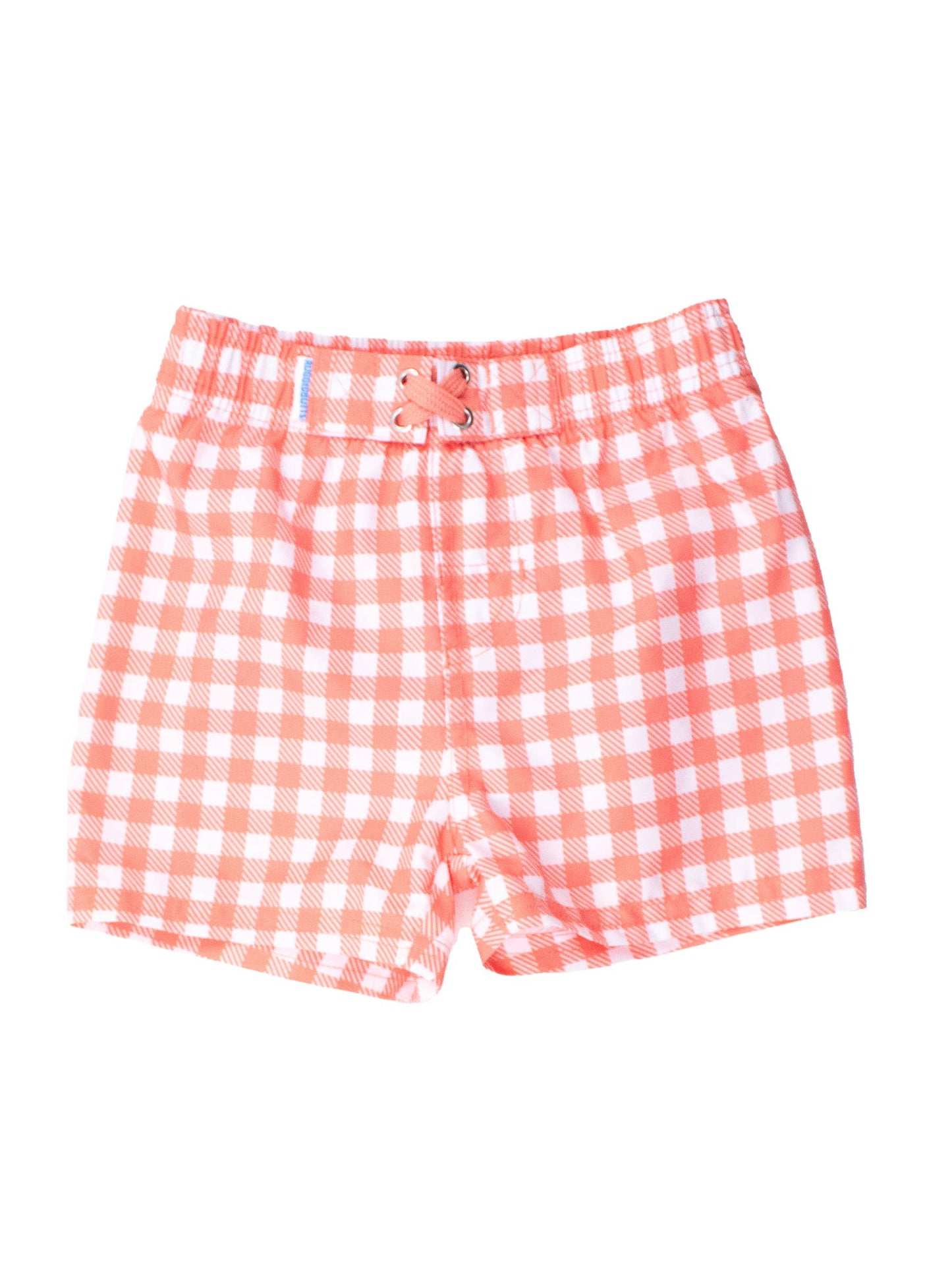 Coral Gingham Swim Trunks