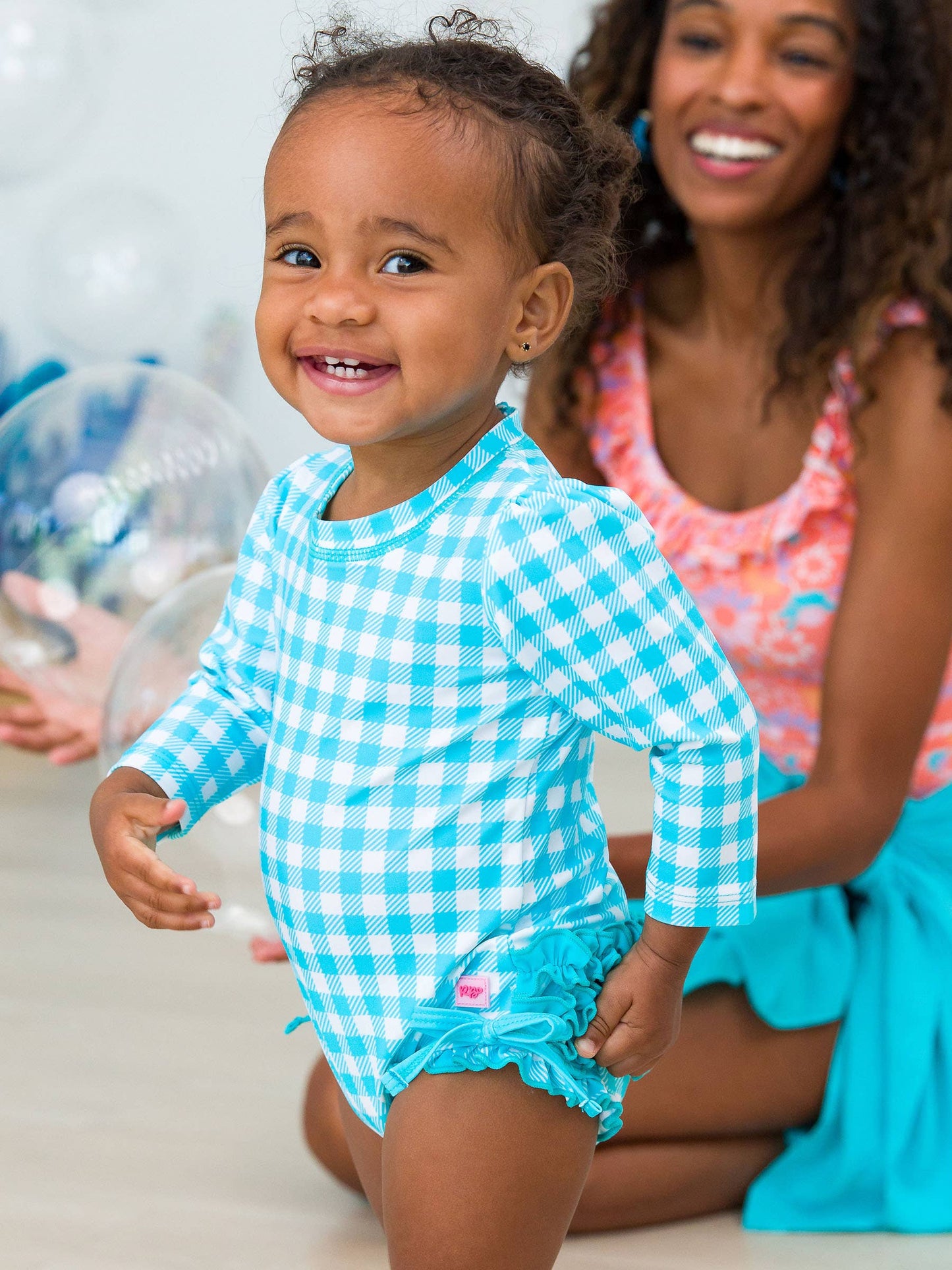 Girls Aqua Gingham One Piece
