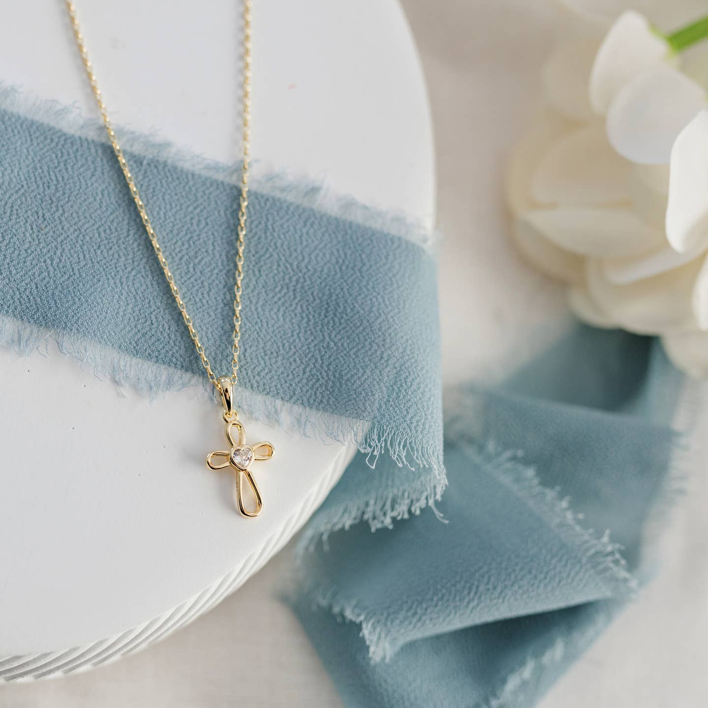 14k Gold Cross Heart Necklace