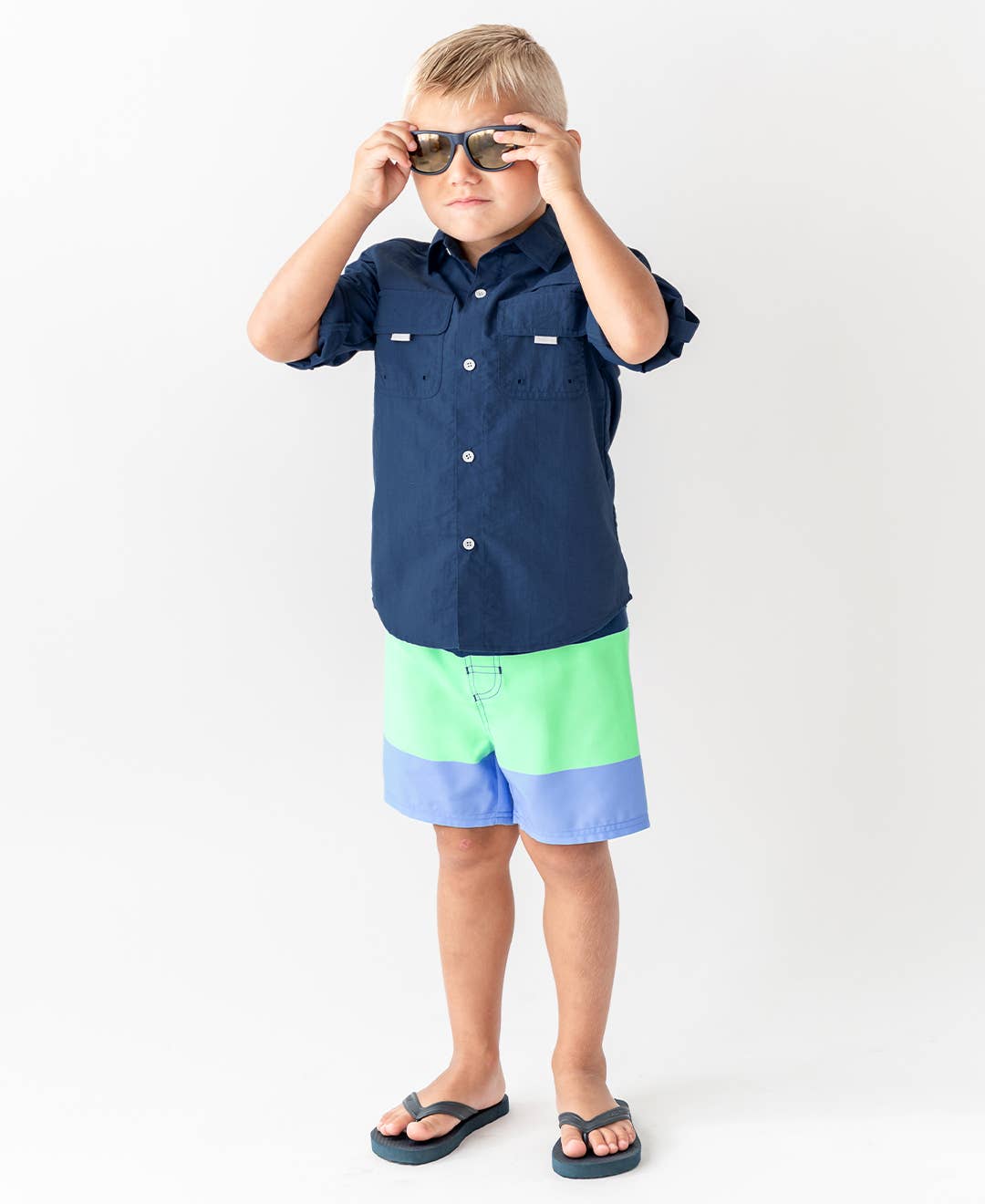 Mint & Blue Color Block Swim Trunks