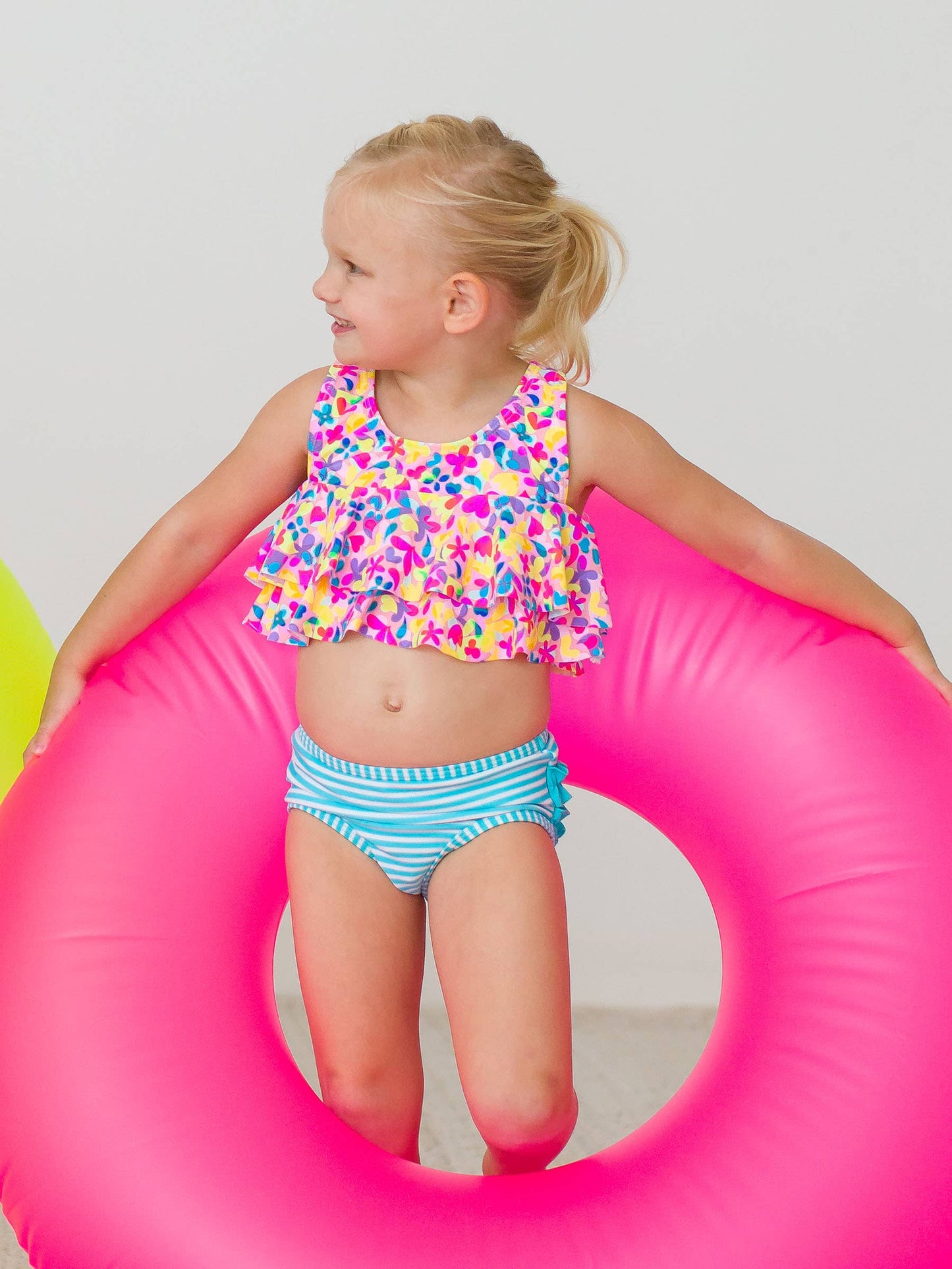 Girls Vibrant Neon Flounce Bikini