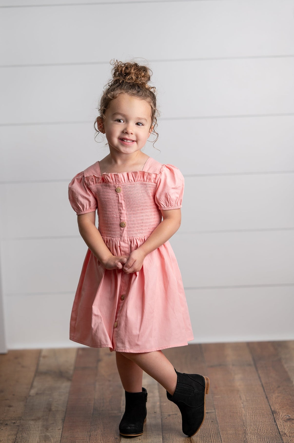 Blush Pink Shirred Puffy Dress