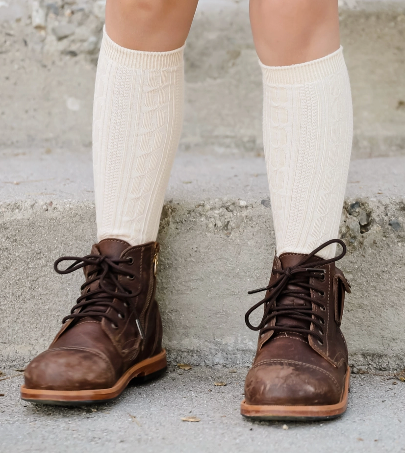 Vanilla Cable Knit Knee High Socks