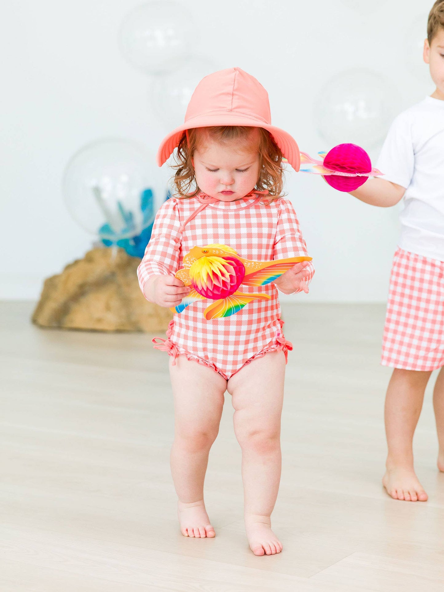 Girls Coral Gingham One Piece