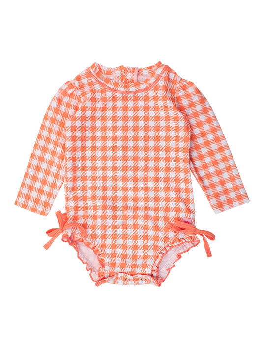 Girls Coral Gingham One Piece
