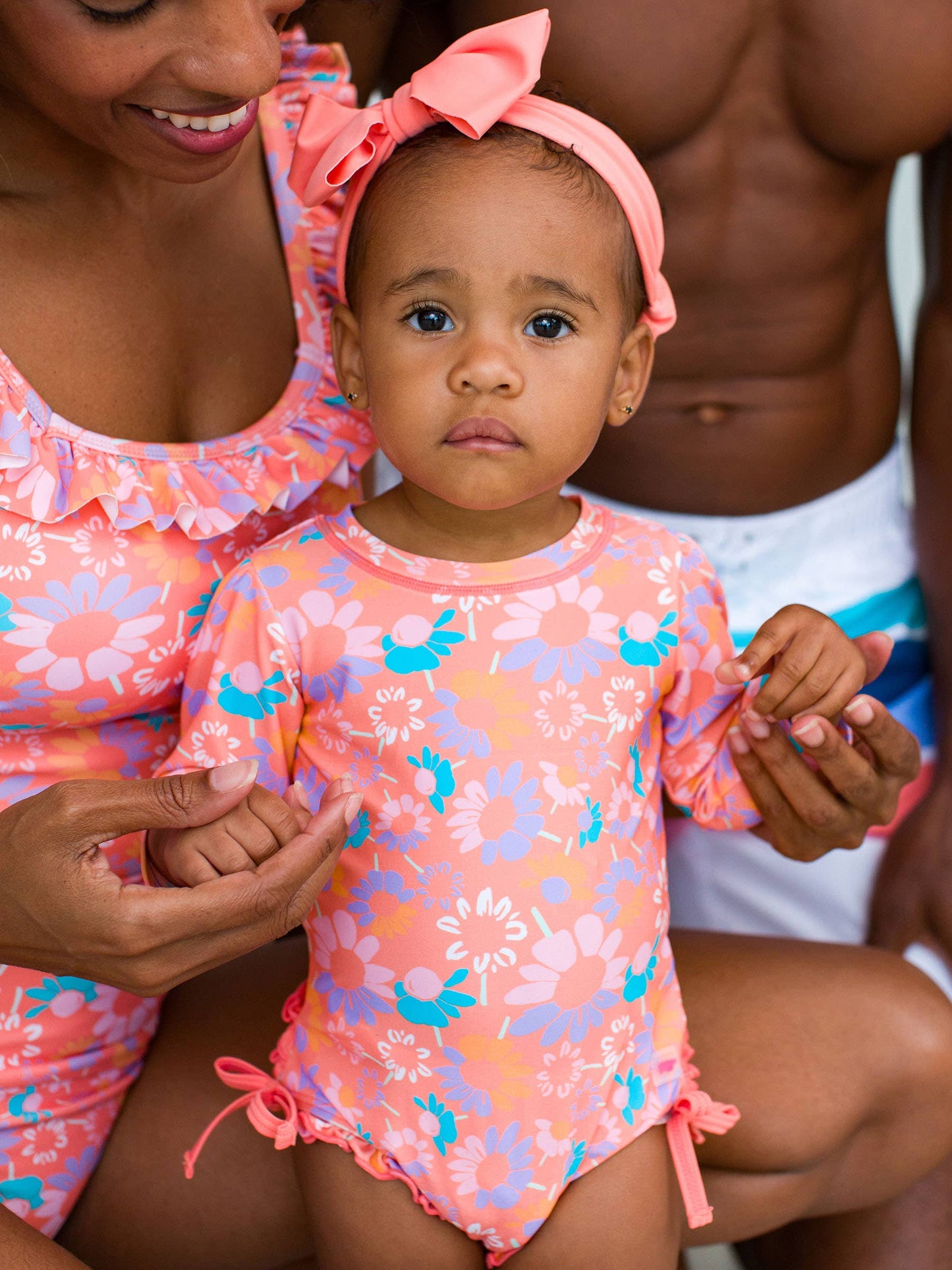 Girls Coral Floral One Piece Rash Guard