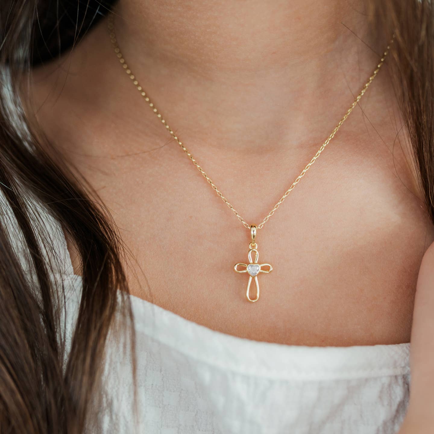 14k Gold Cross Heart Necklace