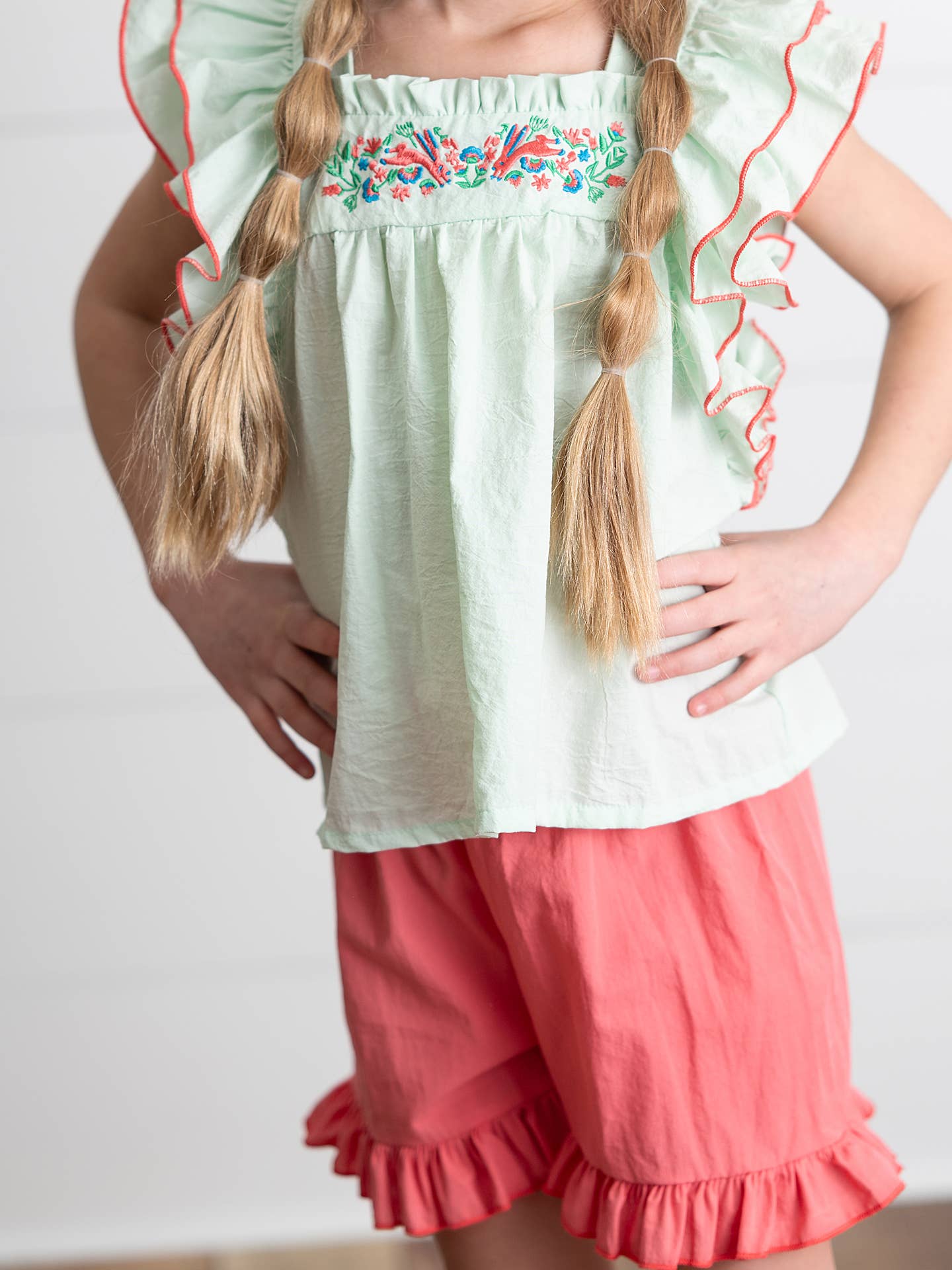 Embroidered Easter Mint Ruffle Set
