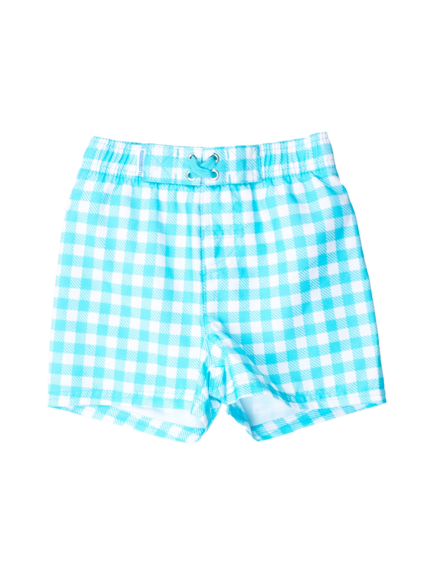 Bright Aqua Gingham Swim Trunks