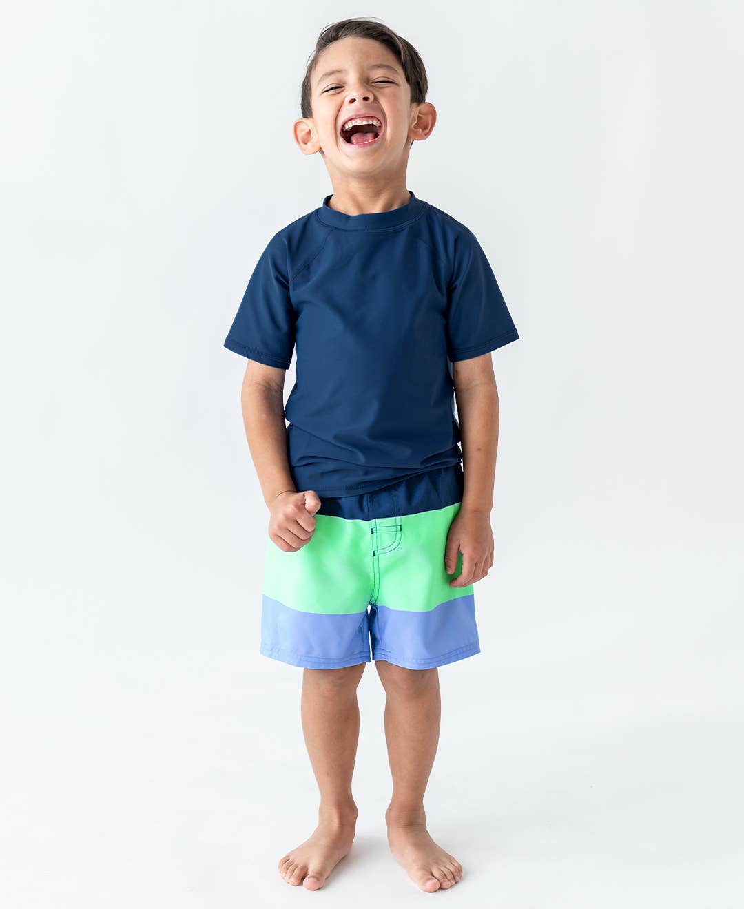 Mint & Blue Color Block Swim Trunks