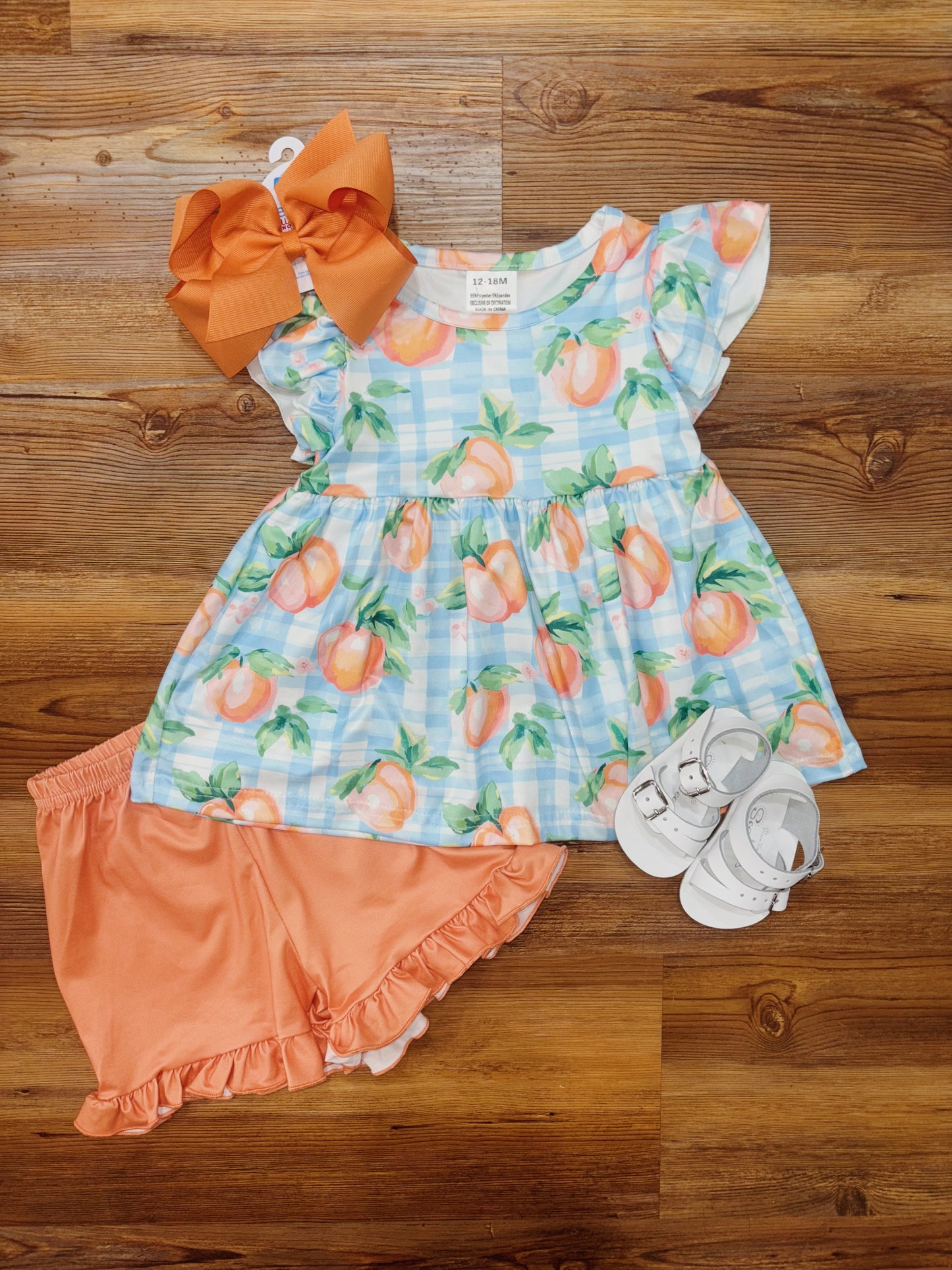 Girls Blue Plaid Peach Set
