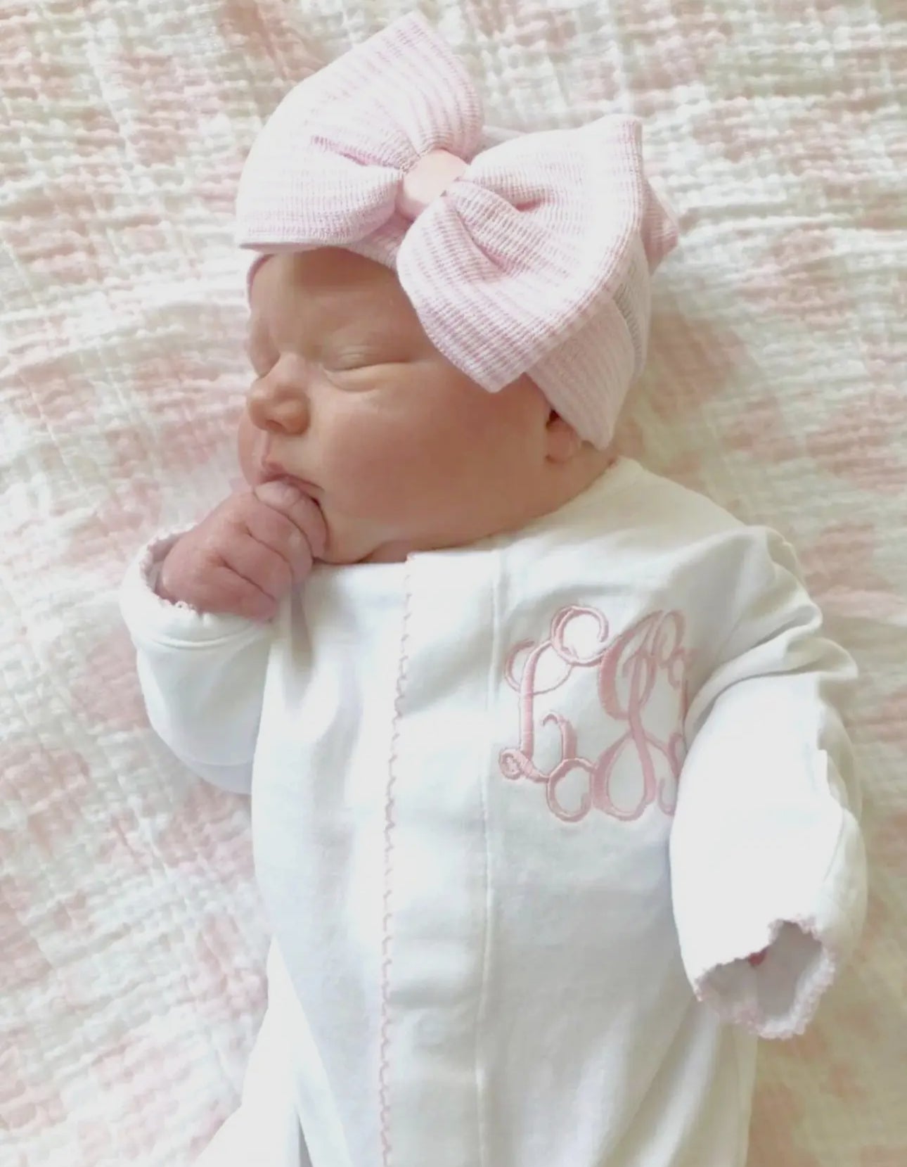 White w/Pink Picot Footie Set