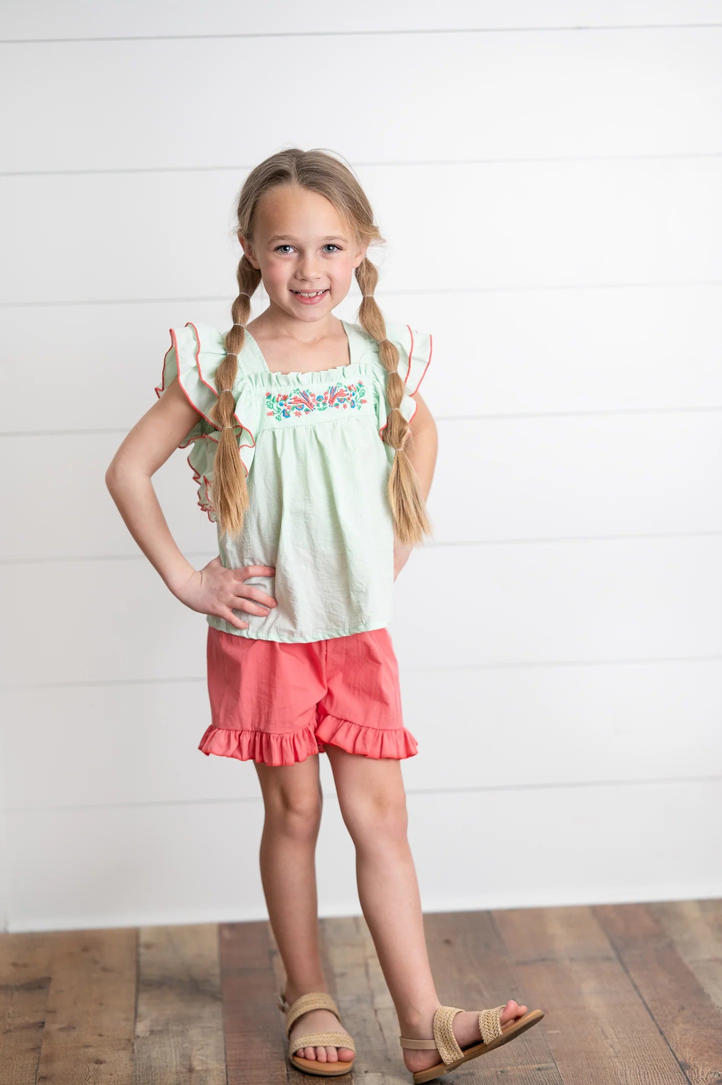 Embroidered Easter Mint Ruffle Set
