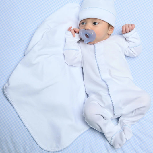 Essentials White with Blue Trim Footie