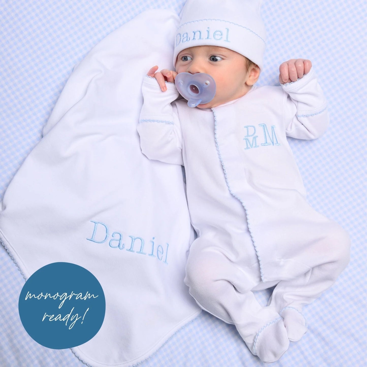 Essentials White with Blue Trim Footie