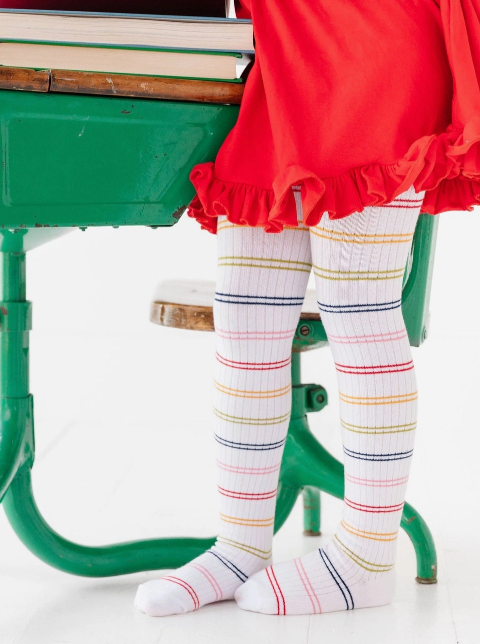 Ribbed Rainbow Stripe Knit Tights
