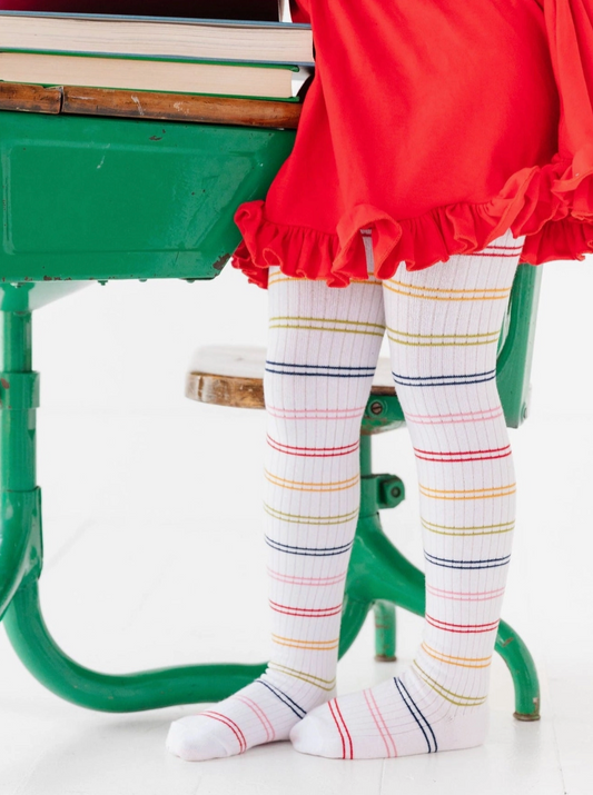 Ribbed Rainbow Stripe Knit Tights