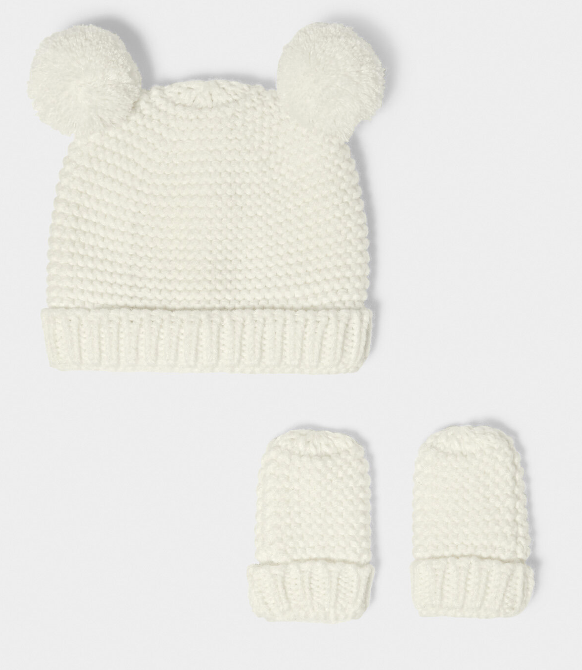 White Knitted Hat & Mittens Set