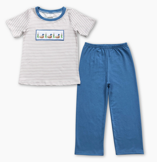 Boys Grey Stripe Duck Set