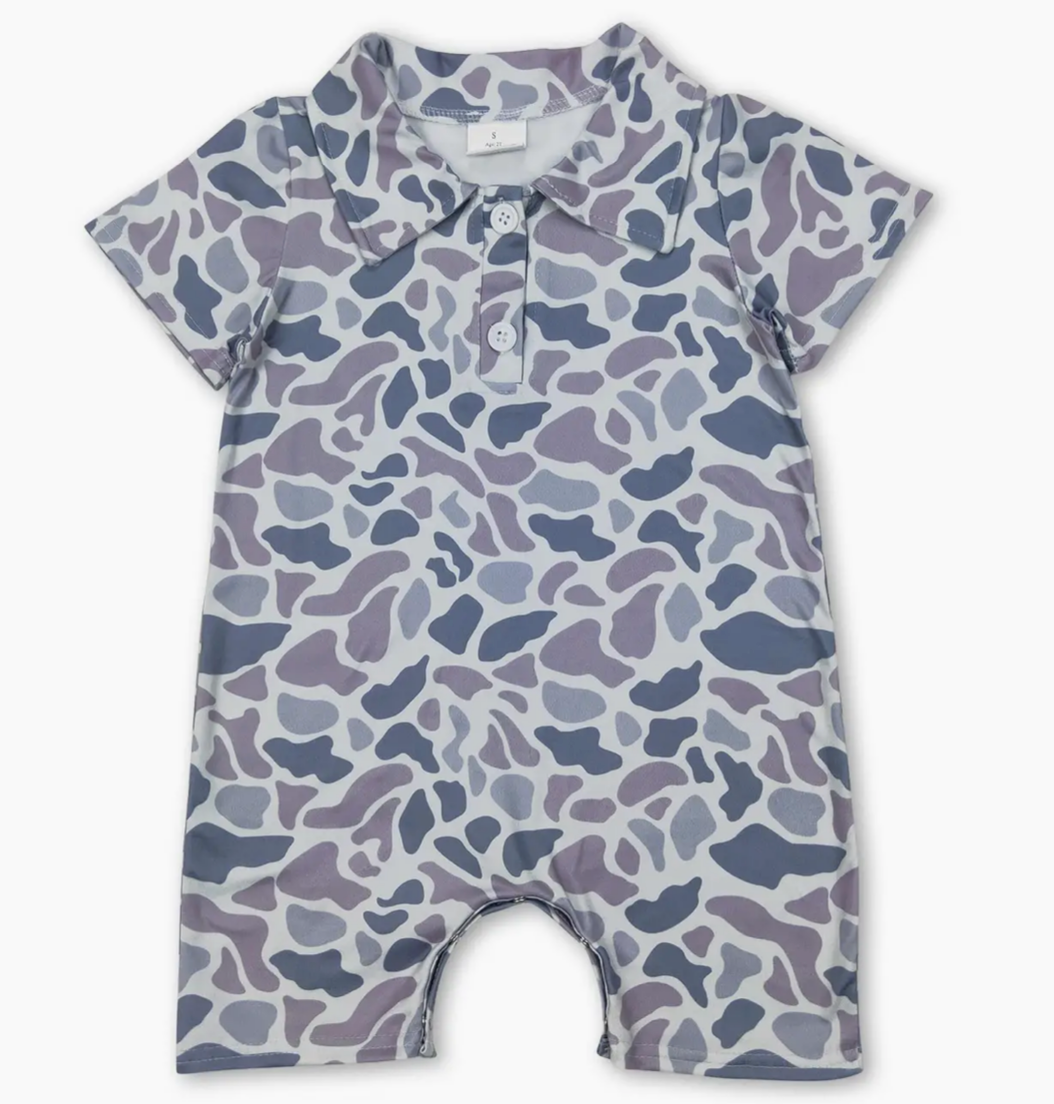 Grey Camo Polo Romper