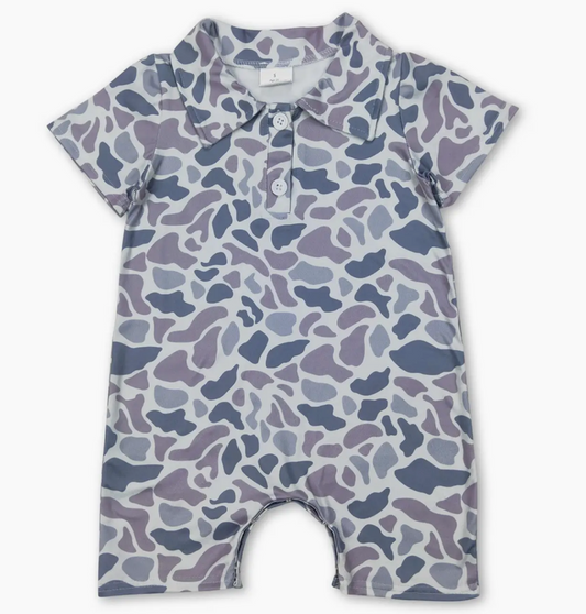 Grey Camo Polo Romper