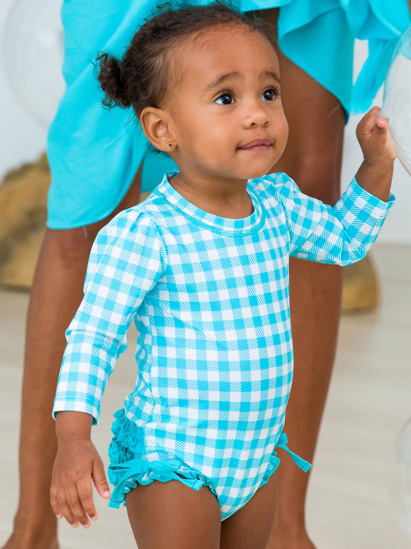 Girls Aqua Gingham One Piece