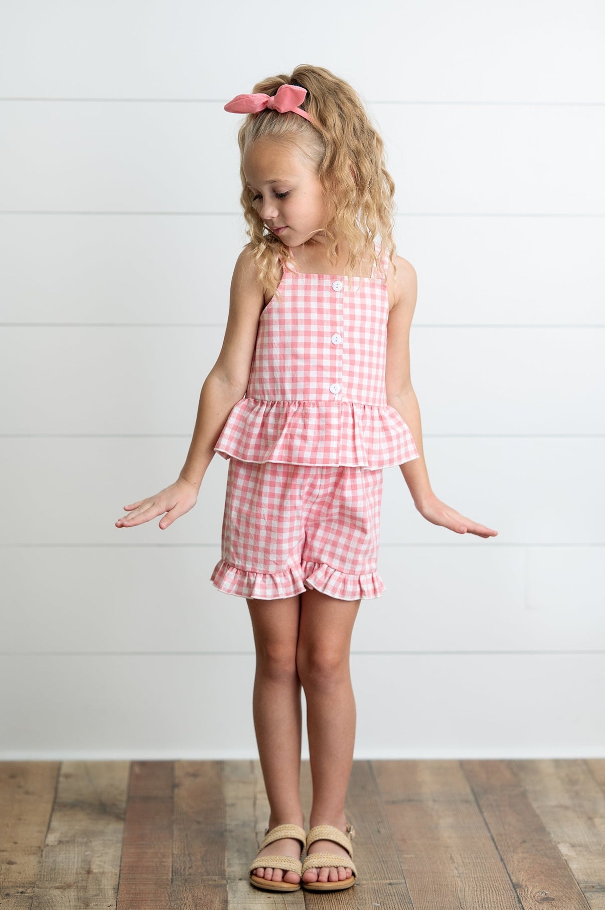 Pink Gingham Ruffle Set