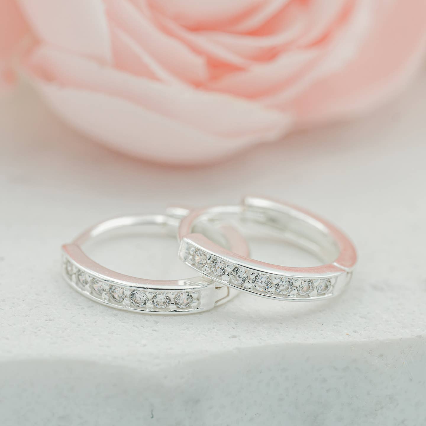 Sterling Silver Huggie CZ Hoop Earrings