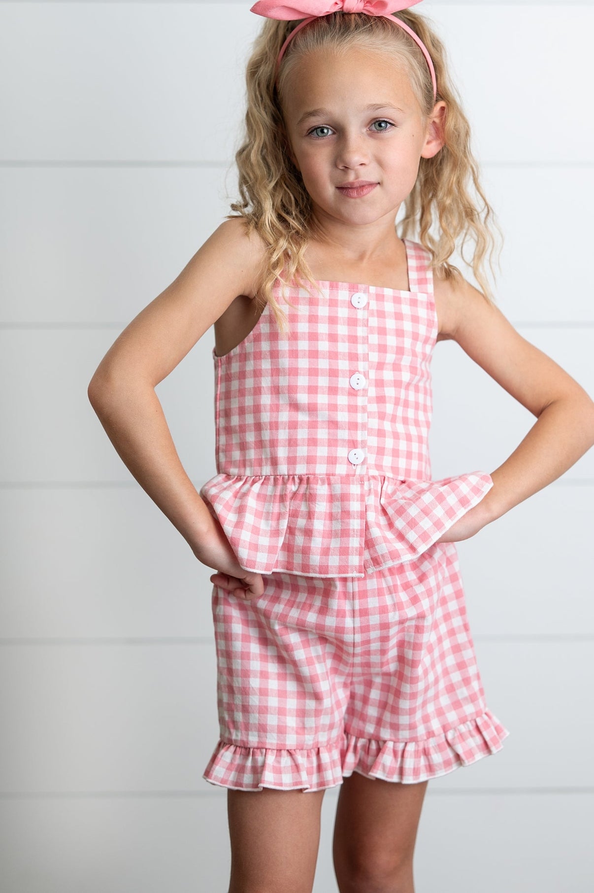 Pink Gingham Ruffle Set