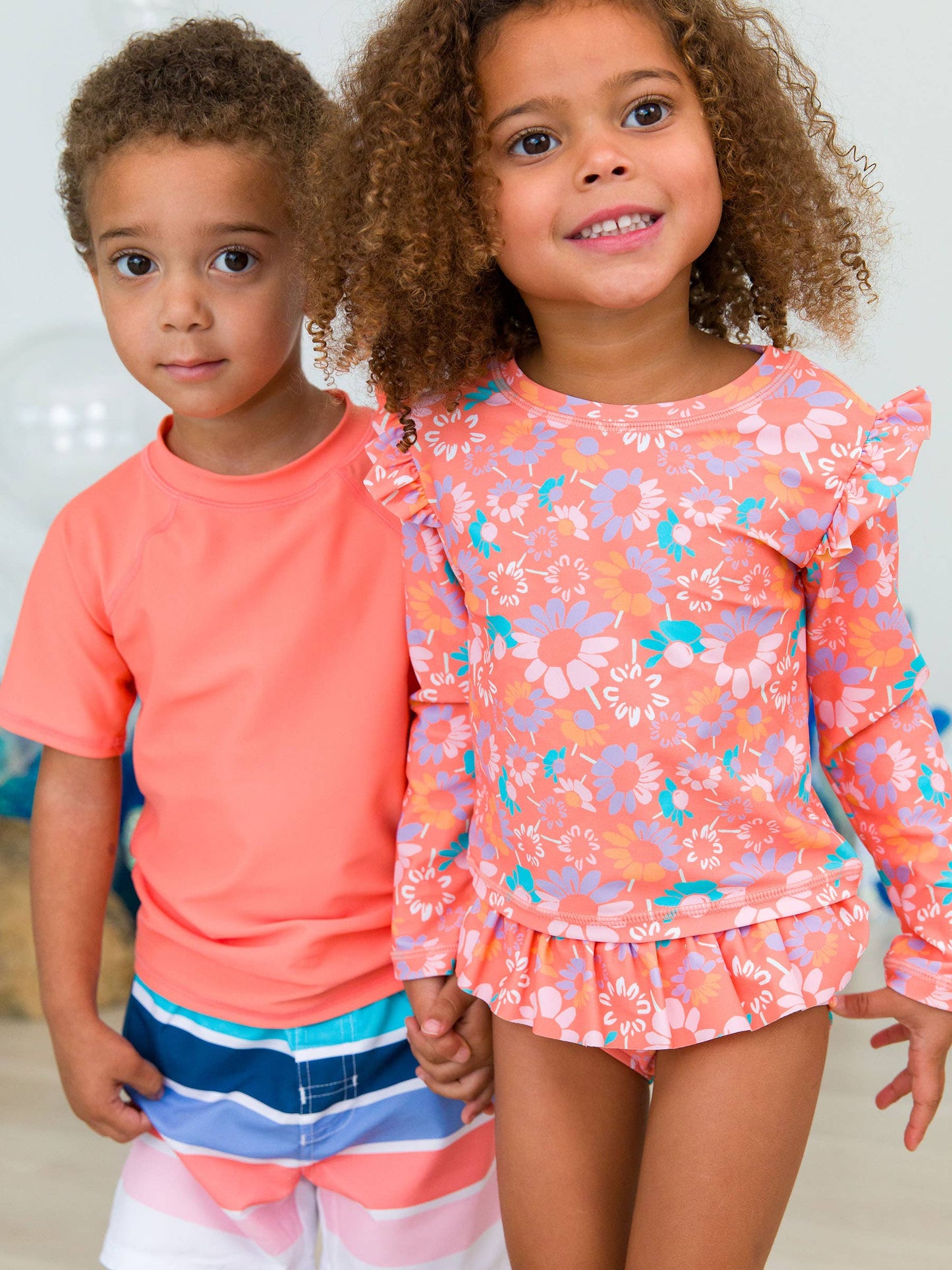 Girls Coral Floral Long Sleeve Bikini