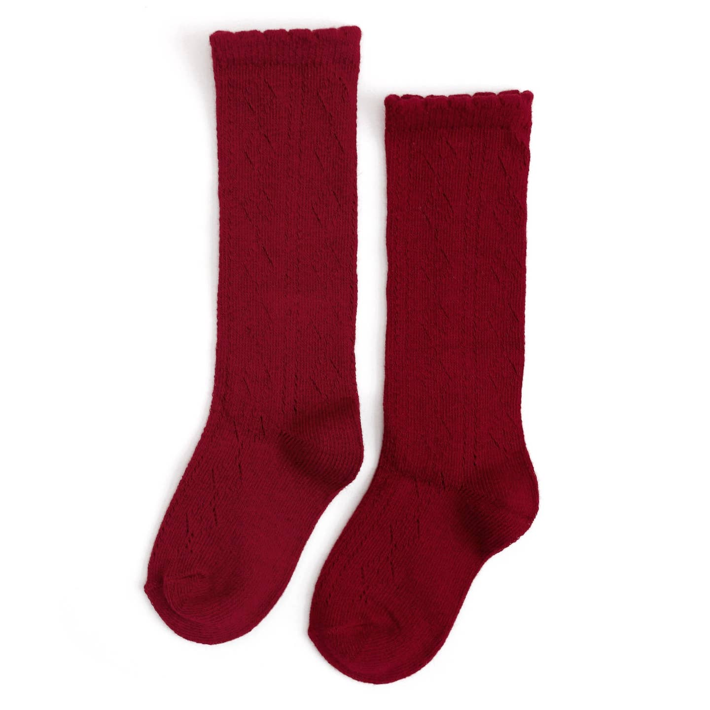Crimson Fancy Scallop Knee Socks