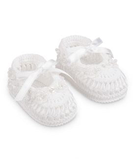 Pearl Ribbon Crochet Bootie
