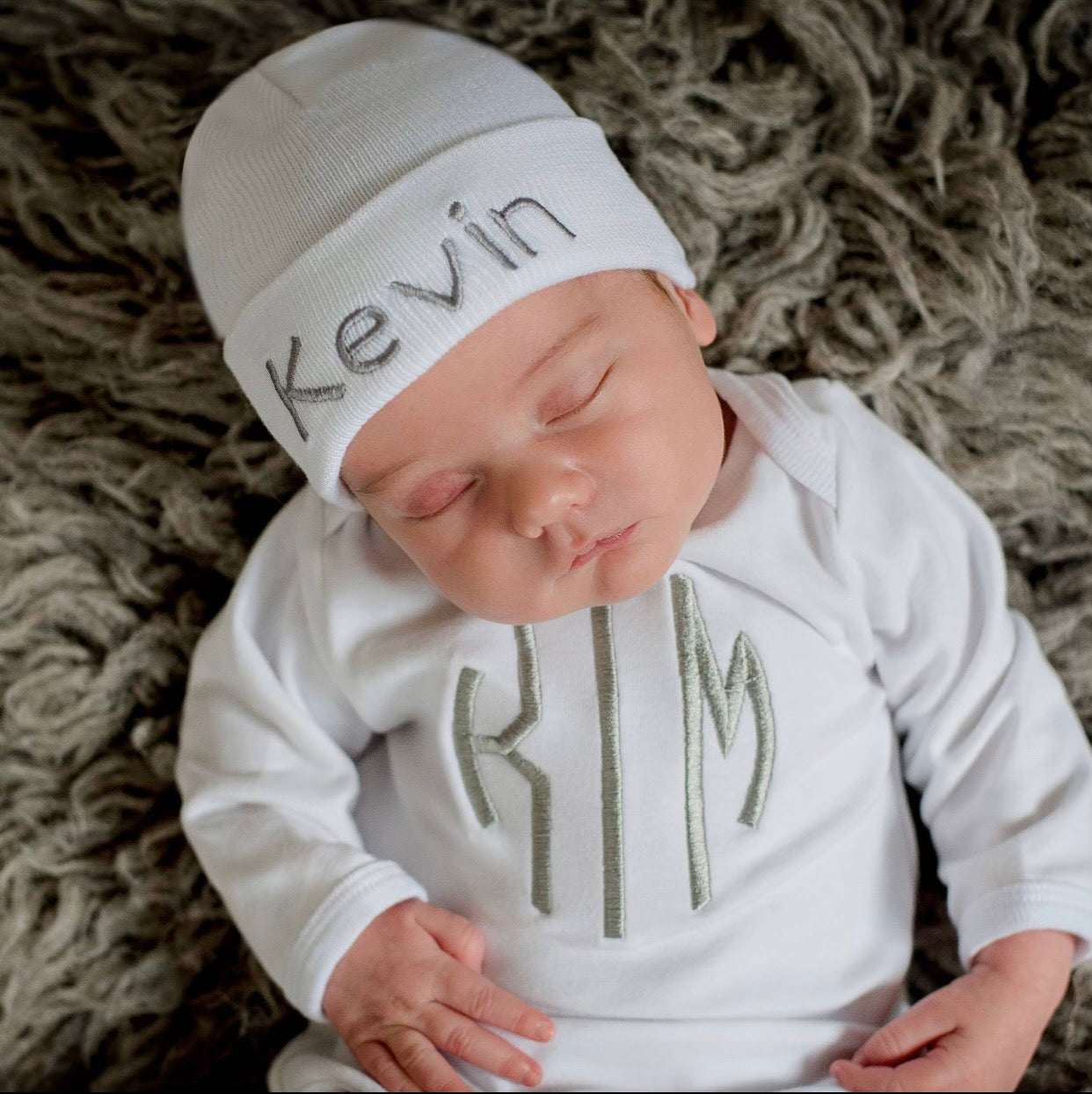 White Newborn Onesie and White Hat Set