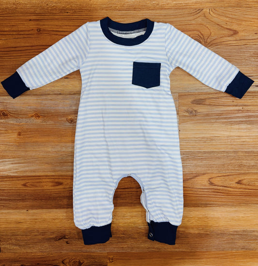 Boys Navy Stripe Pocket Romper