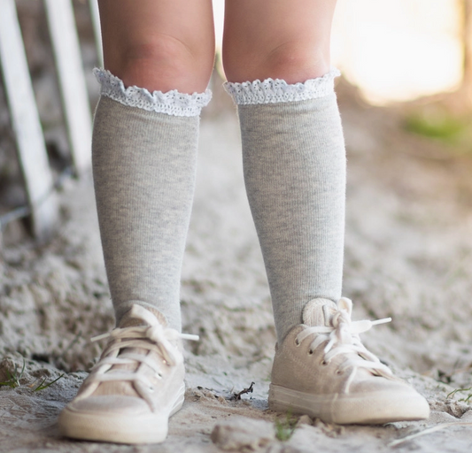 Gray Lace Top Knee Socks
