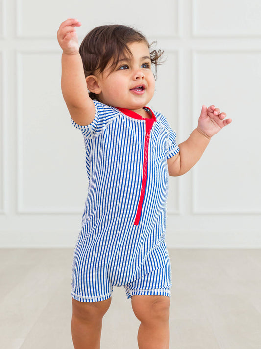 Boys Blue Seersucker One Piece