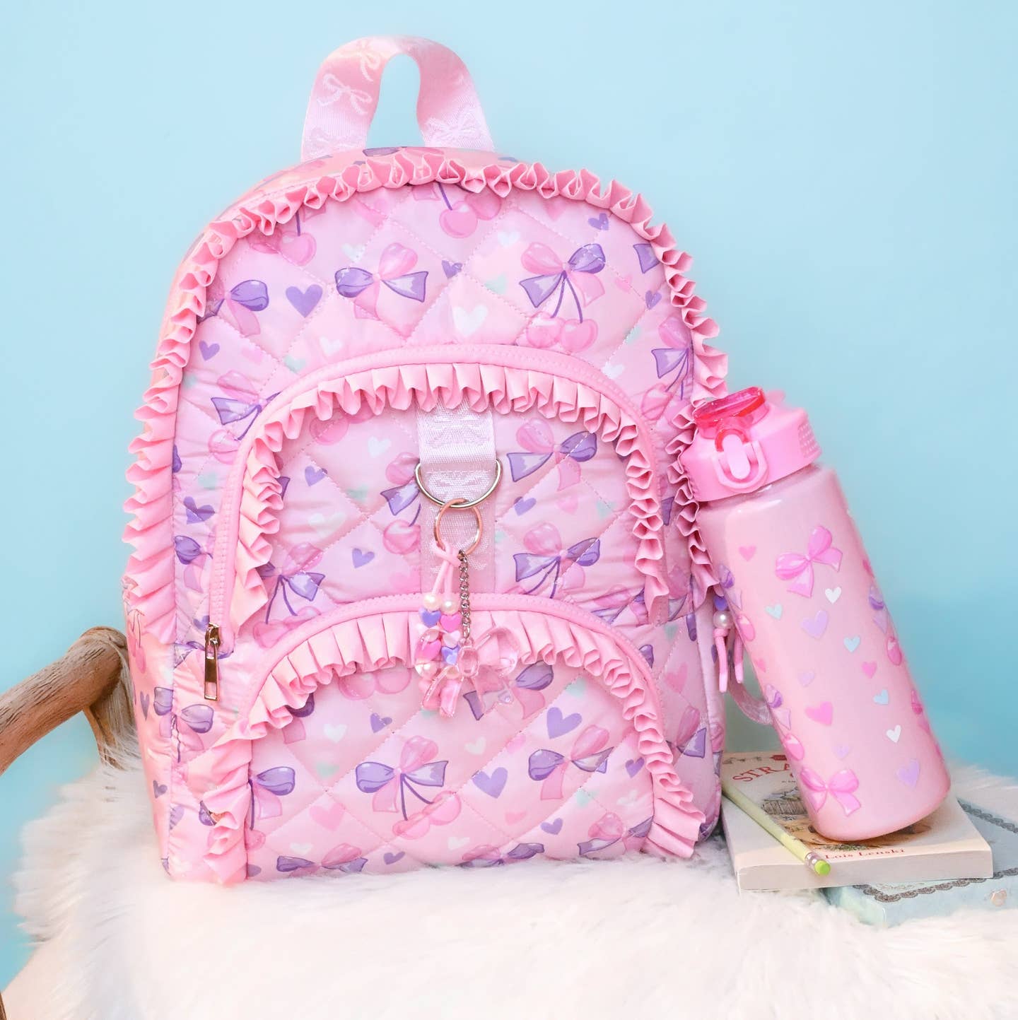 Cherry Bow Ruffle Quilted Backpack