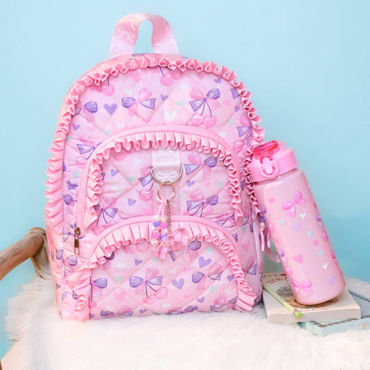 Cherry Bow Ruffle Quilted Backpack