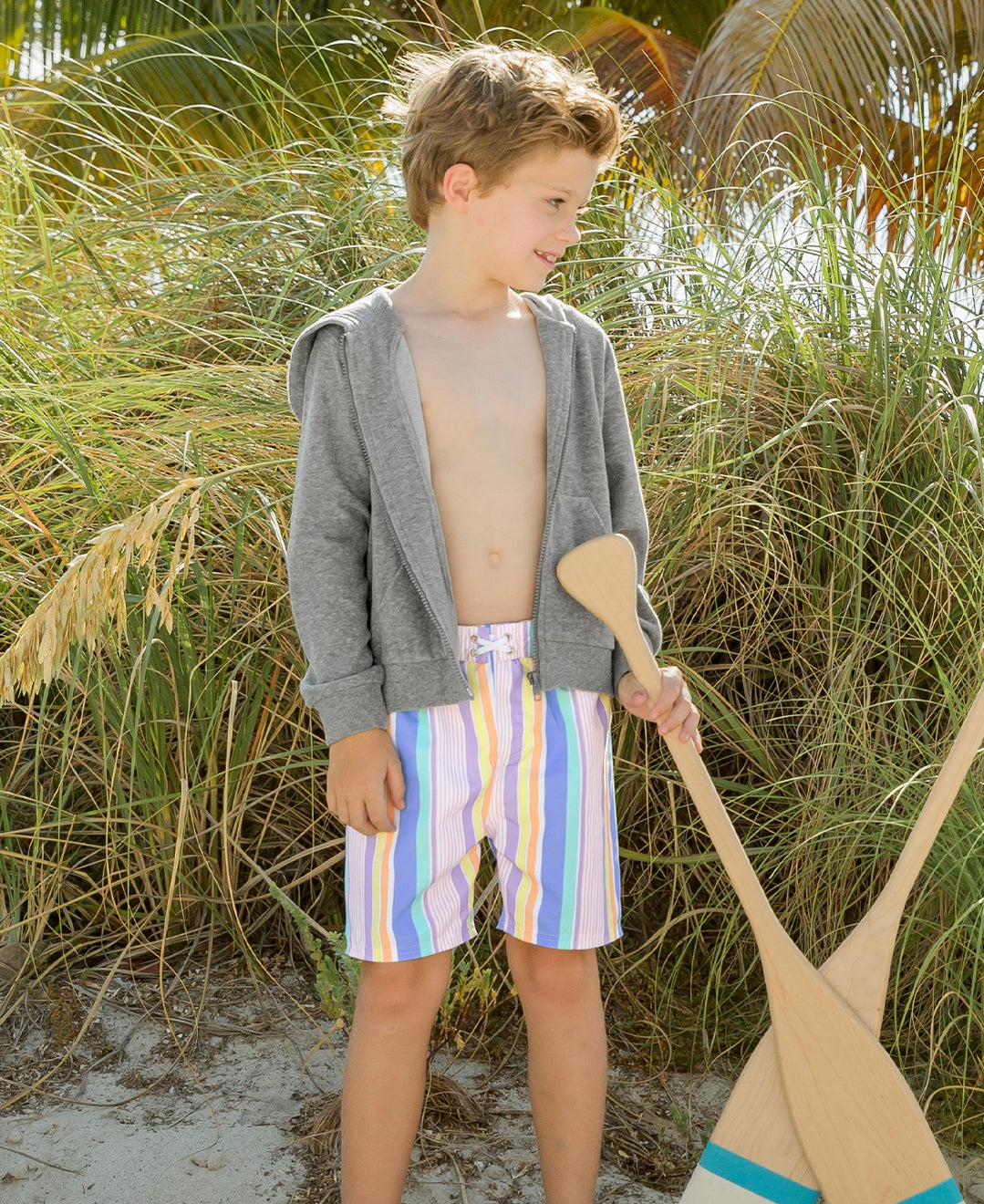 Gray Terry Knit Cover Up Hoodie