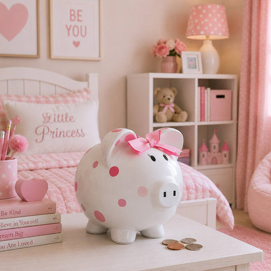 Pink Polka Dot Piggy Bank