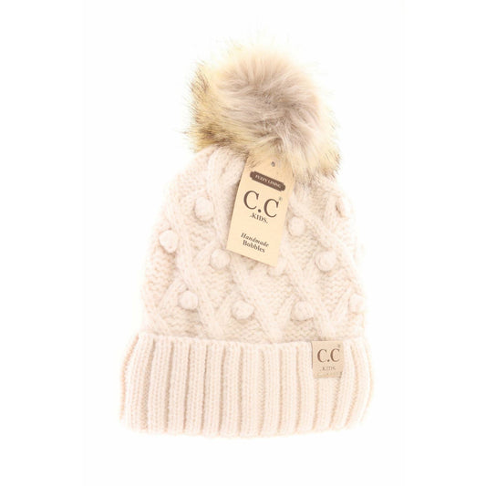 Kids Bobble Fur Pom Beanie