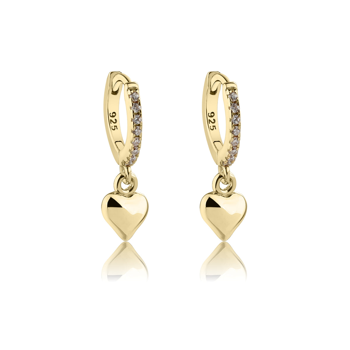 14k Gold Huggie Heart Earrings