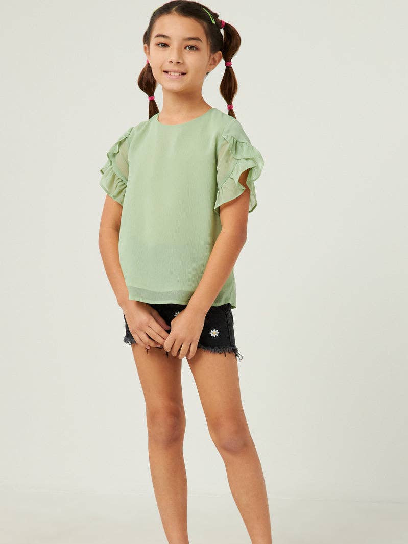 Mint Sheer Tulip Sleeve Top