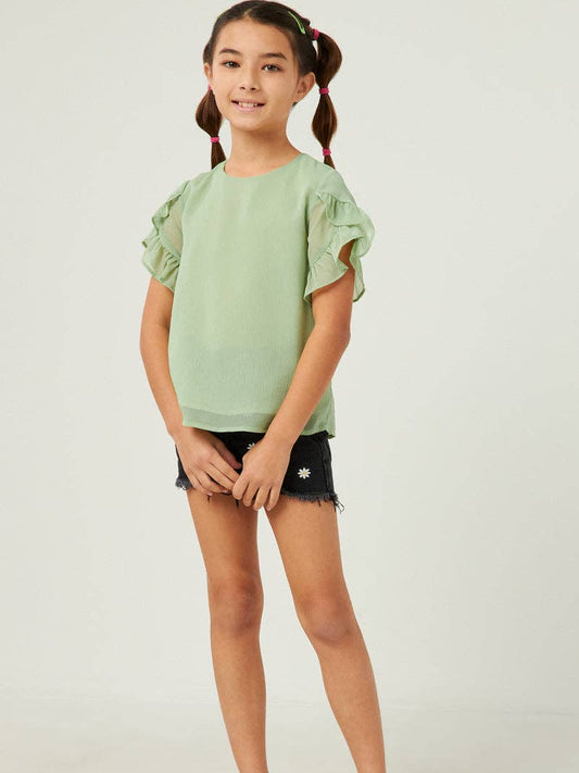 Mint Sheer Tulip Sleeve Top