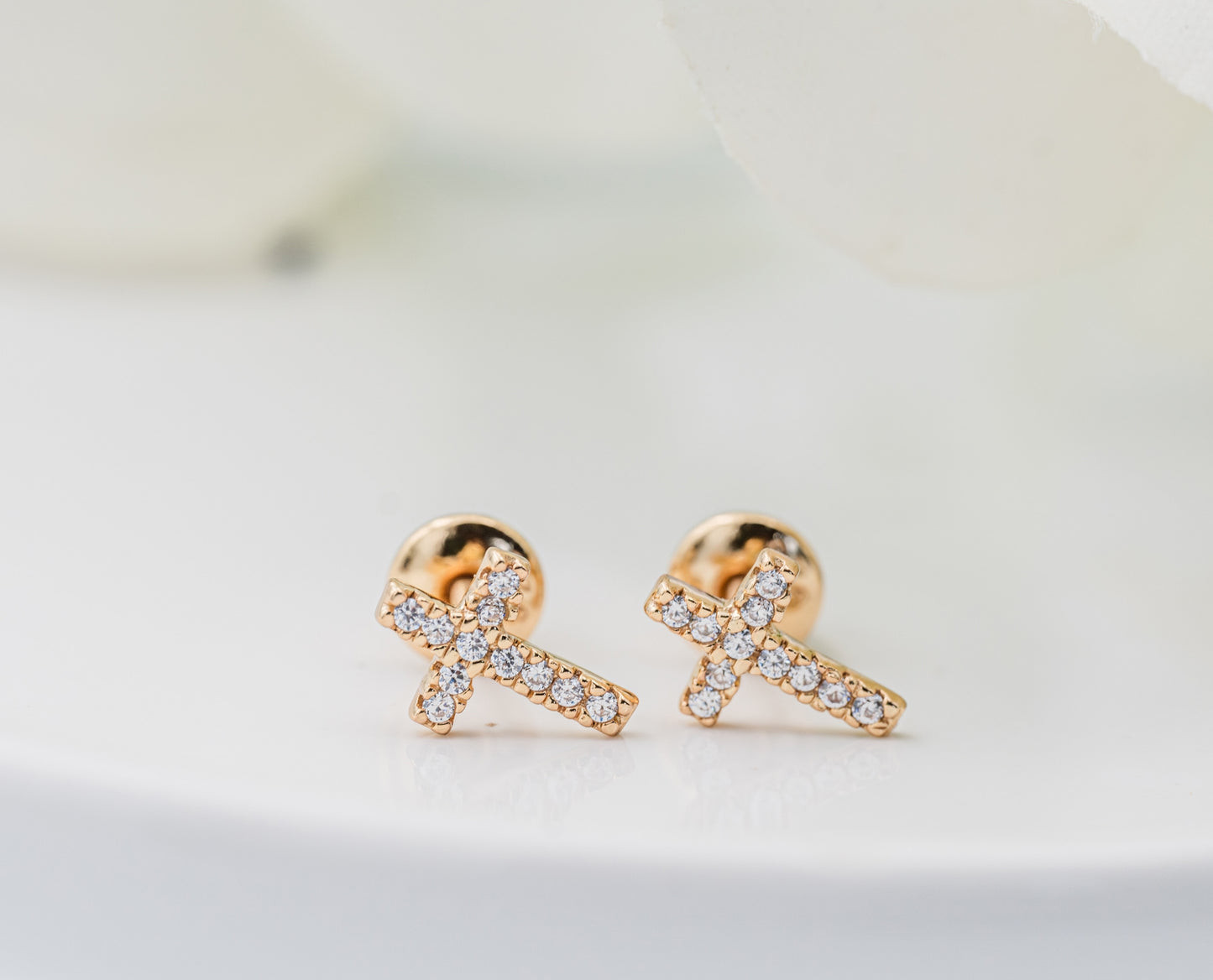 14K Gold Cross CZ Earrings