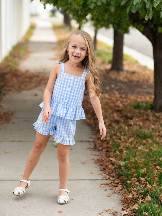 Blue Gingham Ruffle Set