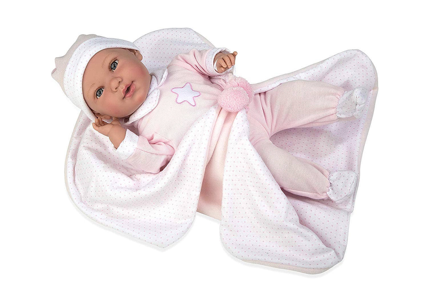 17" Baby Doll in Pink Star Romper