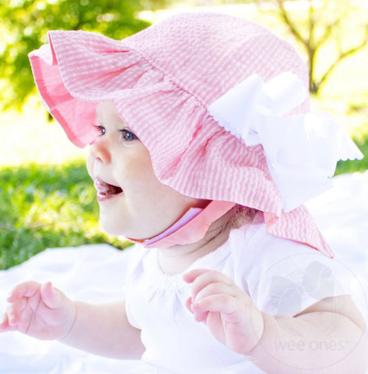 Girls Seersucker Ruffle Hat