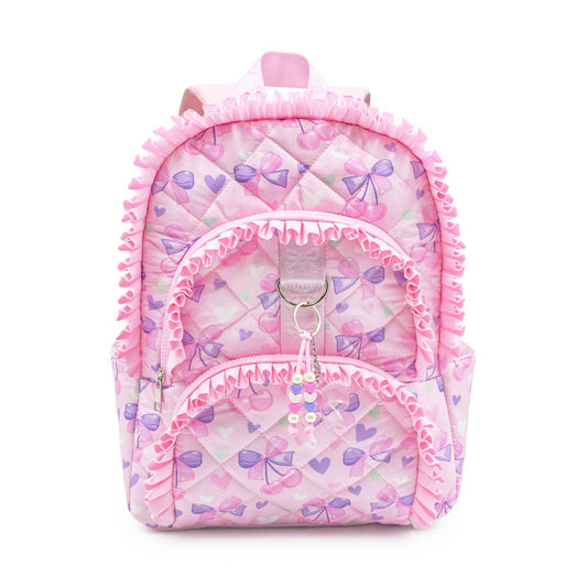 Cherry Bow Ruffle Quilted Backpack